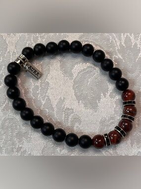 Aura Tiger’s Eye and Black Beaded Stretch Bracelet